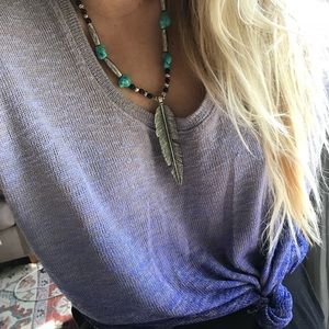 Beaded feather necklace w/ turquoise accent stones